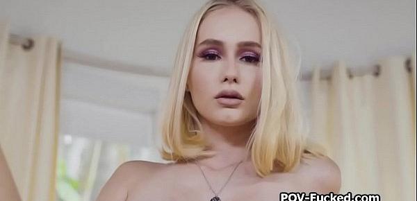  Busty blonde teen can barely suck this huge dick